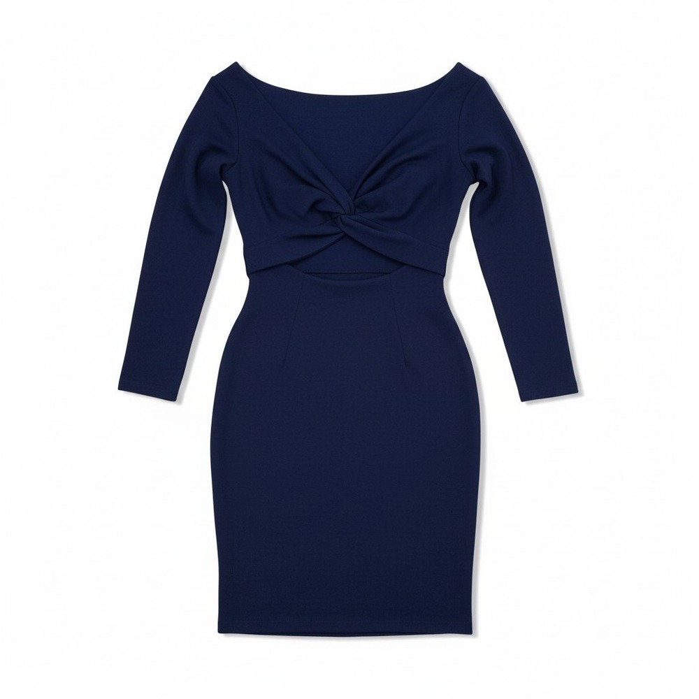 Dress The Population Navy Blue Twist Front Cutout Long Sleeve Bodycon Dress XS